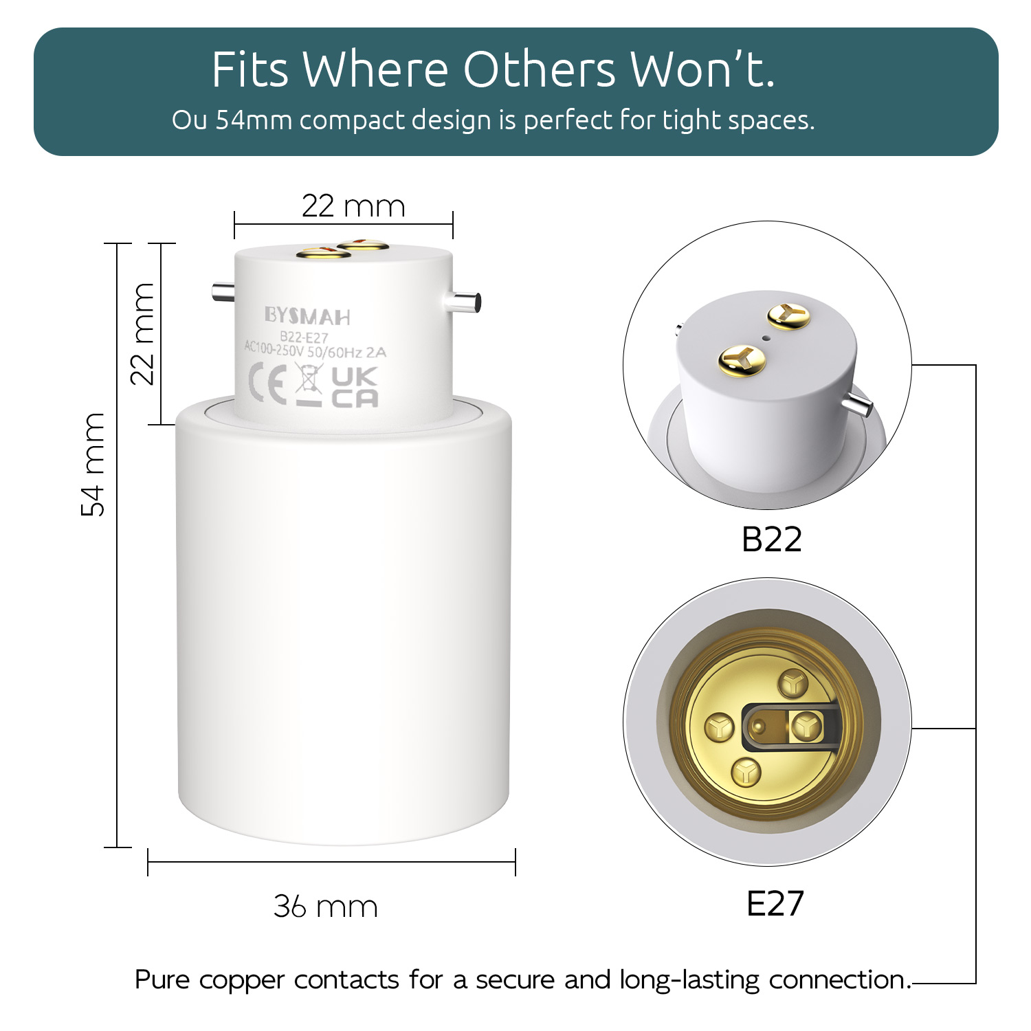B22 to E27 Adapter – Compact 54mm image 2