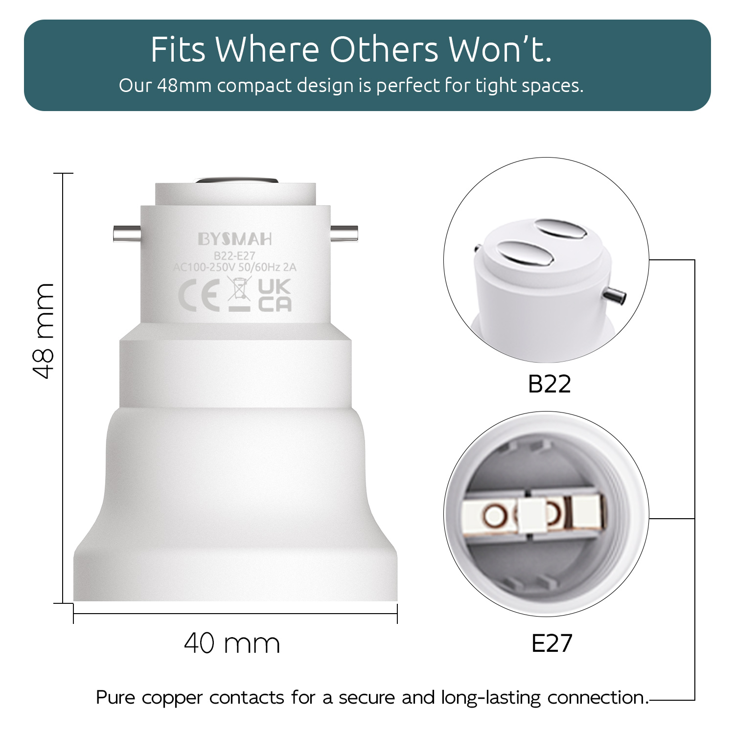 B22 to E27 Adapter – Compact 48mm image 2